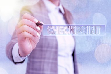 Kelime yazma metni kontrol noktası. Gezginlerin güvenlik kontrollerine tabi olduğu insanlı girişler için iş kavramı.