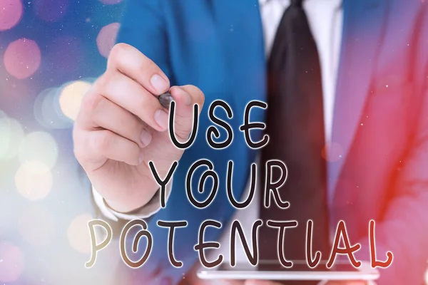 Szóírás szöveg Használd a potenciálodat. Üzleti koncepció a lehető legtöbb természetes képesség eléréséhez. — Stock Fotó