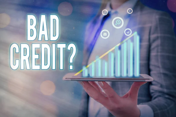 Word writing text Bad Creditquestion. Business concept for inabilityof an individual to repay a debt on time and in full. — Stock Photo, Image