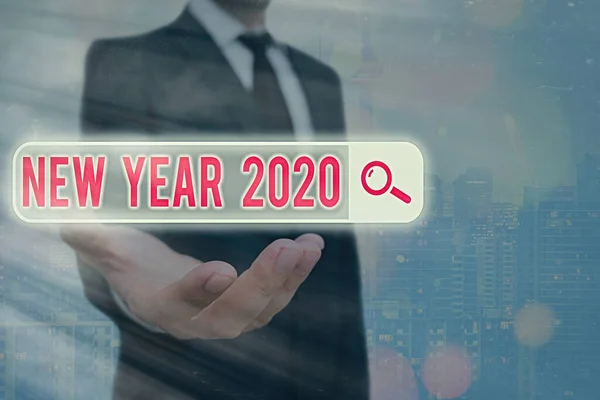 Text skylt som visar nyår 2020. Konceptuell bild Hälsning Fira semester Färsk Start Hälsningar. — Stockfoto