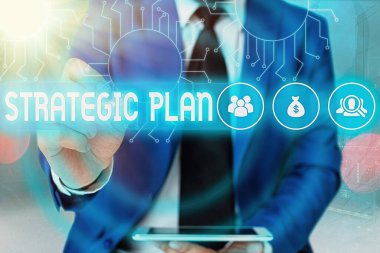 Kelime yazma Stratejik Planı. İstenilen geleceği öngören sistematik bir süreç için iş kavramı.