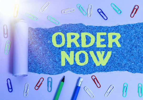 Word writing text Order Now. Business concept for the activity of asking for goods or services from a company.