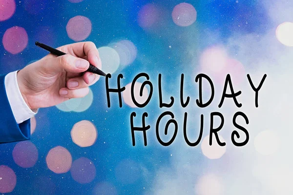 Conceptual hand writing showing Holiday Hours. Business photo text employee receives twice their normal pay for all hours. — Stock Photo, Image
