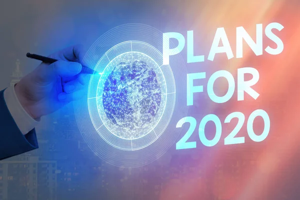 Signo de texto que muestra los planes para 2020. Foto conceptual una intención o decisión sobre lo que uno va a hacer Elementos de esta imagen proporcionados por la NASA . — Foto de Stock