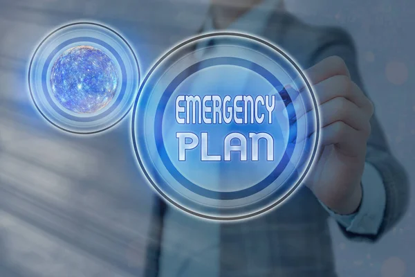 Text sign showing Emergency Plan. Conceptual photo instructions that outlines what workers should do in danger Elements of this image furnished by NASA. — Stock Photo, Image