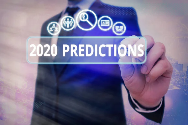 Nota de redação mostrando previsões de 2020. Foto de negócios mostrando declaração sobre o que você acha que vai acontecer em 2020 . — Fotografia de Stock