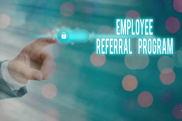 Conceptuele handschrift toont Medewerker Referral Program. Business foto tekst medewerkers worden beloond voor het introduceren van rekruten. — Stockfoto