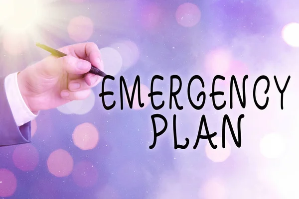 Conceptual hand writing showing Emergency Plan. Business photo text procedures for handling sudden or unexpected situations. — Stock Photo, Image