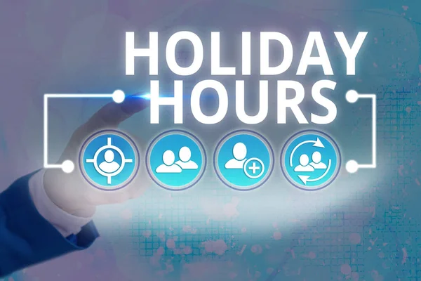 Word pisanie tekstu Holiday Hours. Koncepcja biznesowa dla pracownika otrzymuje dwa razy normalne wynagrodzenie za wszystkie godziny. — Zdjęcie stockowe