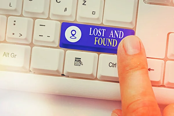 Word writing text Lost And Found. Business concept for a place where lost items are stored until they reclaimed. — Stock Photo, Image