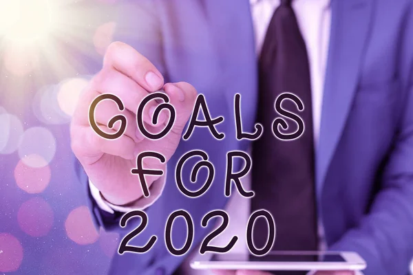 Word writing text Goals for 2020. Επιχειρηματική ιδέα για αντικείμενο ατομικής φιλοδοξίας ή προσπάθειας ή επιθυμητού αποτελέσματος. — Φωτογραφία Αρχείου