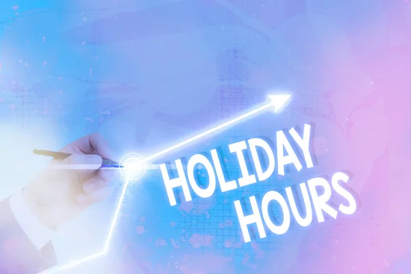 Text sign showing Holiday Hours. Conceptual photo employee receives twice their normal pay for all hours. — Stock Photo, Image