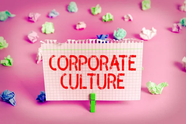 Handwriting text Corporate Culture. Concept meaning pervasive values and attitudes that characterize a company.