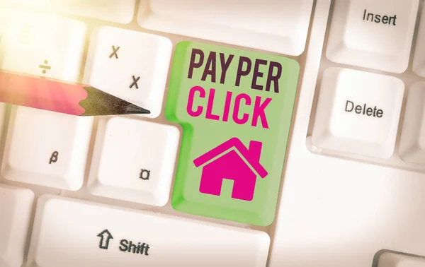 Conceptual hand writing showing Pay Per Click. Business photo text internet marketing in which payment is based on clickthroughs. — Stock Photo, Image