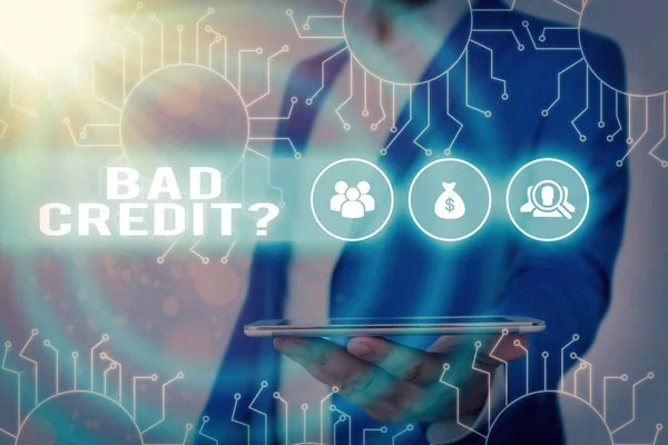 Text sign showing Bad Creditquestion. Conceptual photo inabilityof an individual to repay a debt on time and in full. — Stock Photo, Image