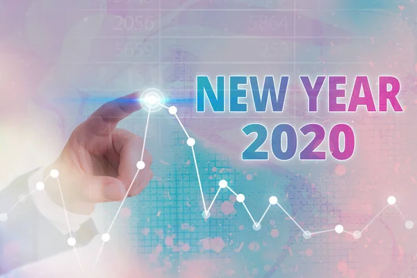 Konceptuell handstil visar nyår 2020. Business photo text Hälsning Fira semester Fresh Start Hälsningar. — Stockfoto