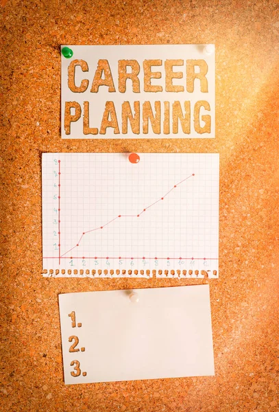 Text sign showing Career Planning. Conceptual photo Strategically plan your career goals and work success Corkboard color size paper pin thumbtack tack sheet billboard notice board.