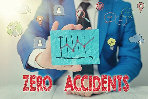 Manuscrito texto escrevendo Acidentes Zero. Conceito que significa estratégia importante para prevenir acidentes de trabalho . — Fotografia de Stock