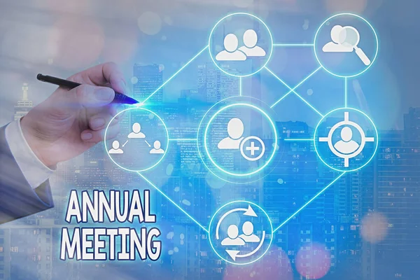 Text sign showing Annual Meeting. Conceptual photo yearly meeting of the general membership of an organization.