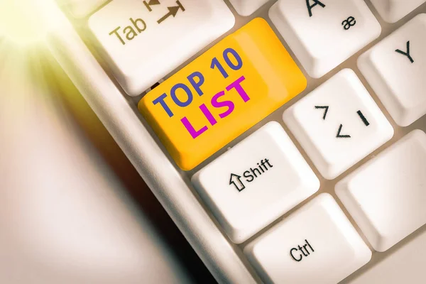 Word writing text Top 10 List. Business concept for the ten most important or successful items in a particular list.