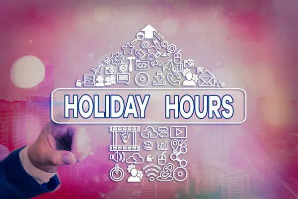 Handwriting text writing Holiday Hours. Concept meaning employee receives twice their normal pay for all hours. — Stock Photo, Image