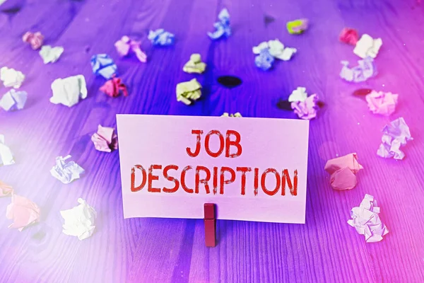 Handschrift tekst Job Description. Concept betekent een formele rekening van een werknemer s verantwoordelijkheden. — Stockfoto