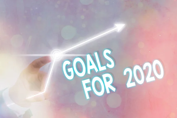 Κείμενο που δείχνει τους στόχους για το 2020. Έννοια φωτογραφικό αντικείμενο ενός ατόμου φιλοδοξία ή στόχο προσπάθεια ή επιθυμητό αποτέλεσμα. — Φωτογραφία Αρχείου