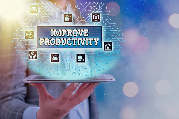 Ecriture conceptuelle montrant Améliorer la productivité. Photo d'affaires montrant pour augmenter l'efficacité de la machine et du processus . — Photo