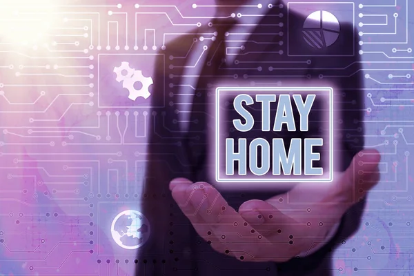Konceptualny rękopis pokazujący Stay Home. Biznesowe zdjęcie tekst nie wychodzić do działalności i pobyt w domu lub domu. — Zdjęcie stockowe