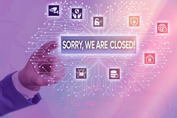 Writing note showing Sorry, We Are Closed. Business photo showcasing apologize for shutting off business for specific time. — Stock Photo, Image