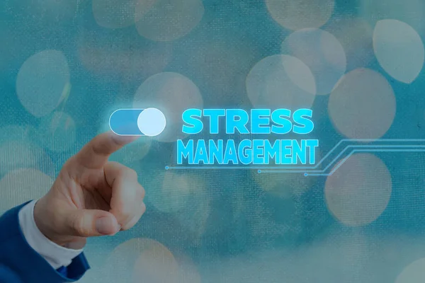 Conceptuele handschrift toont Stress Management. Business foto tekst methode van het beperken van stress en de effecten ervan door het leren van manieren. — Stockfoto