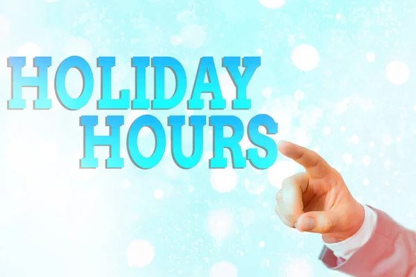 Writing note showing Holiday Hours. Business photo showcasing employee receives twice their normal pay for all hours. — Stock Photo, Image