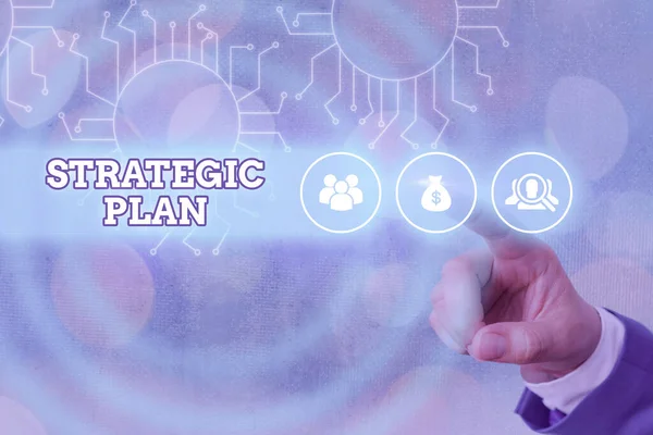 Nota scritta che mostra il Piano Strategico. Foto aziendale che mostra un processo sistematico di immaginare un futuro desiderato . — Foto Stock