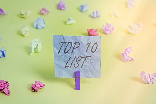 Handschrifttekst Top 10 Lijst. Concept: de tien belangrijkste of succesvolste items in een bepaalde lijst. — Stockfoto