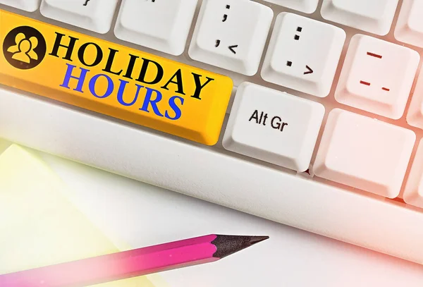 Znak tekstowy pokazujący godziny świąteczne. Conceptual pracownik fotograficzny otrzymuje dwa razy normalną płacę za wszystkie godziny. — Zdjęcie stockowe
