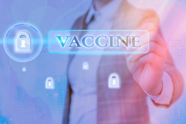 Aşıyı gösteren kavramsal el yazısı. Öldürülen mikroorganizmaların ya da yaşayan zayıflamış organizmaların iş fotoğraflarının hazırlanması.