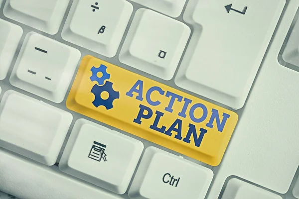 Ecriture conceptuelle montrant le plan d'action. Business photo text plan détaillé décrivant les actions nécessaires pour atteindre les objectifs ou la vision . — Photo