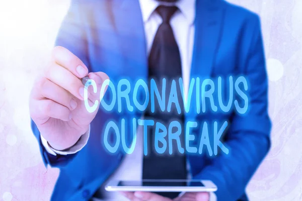 Ordskrivning text Coronavirus utbrott. Affärsidé för infektionssjukdomar orsakade av nyupptäckt COVID19. — Stockfoto