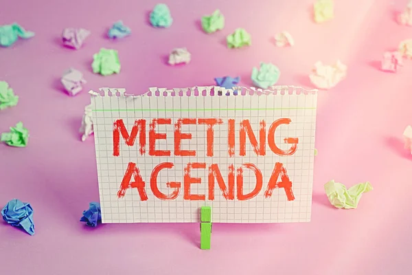Handschriftlicher Text Meeting Agenda. Konzepte, die die Teilnehmer bei einem Treffen zu erreichen hoffen. — Stockfoto