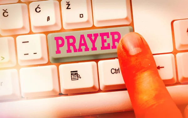 Writing note showing Prayer. Business photo showcasing solemn request for help or expression of thanks addressed to God. — Stock Photo, Image