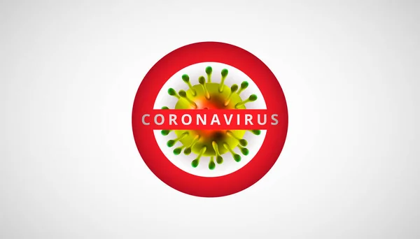 Coronavirus 2019 nCoV 3d realista com sinal de parada em fundo branco. Célula de coronavírus, doença pandémica do vírus wuhan. Perfeito para informações de banner, panfleto. Vector illustrati — Vetor de Stock