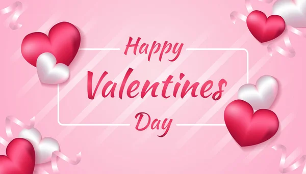 Fondo de San Valentín con forma de corazón 3d y cinta en color rosa y blanco, aplicable para invitación, saludo, tarjeta de celebración — Vector de stock