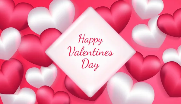 Happy Valentines Day Achtergrond met 3d hartvorm in roze en witte kleur, geschikt voor uitnodiging, groet, viering kaart — Stockvector