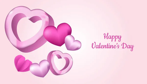 Fröhliche Valentinstag Hintergrund mit 3d Herzform, Papier Liebe in rosa und weißer Farbe, geeignet für Einladung, Gruß, Festkarte — Stockvektor
