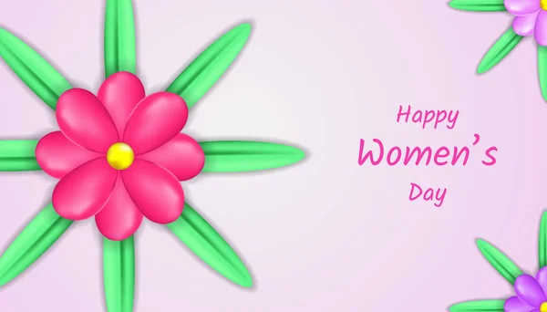 Fondo feliz día de la mujer con flor, hoja de papel cortado decoración floral 3d en color rosa, púrpura y blanco — Archivo Imágenes Vectoriales