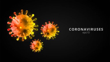 Koronavirüs siyah zemin içinde 3d gerçekçi vektör. Corona virüs hücresi, wuhan virüs hastalığı. Afiş, el ilanı, poster vs. için mükemmel. Vektör illüstrasyonu E10