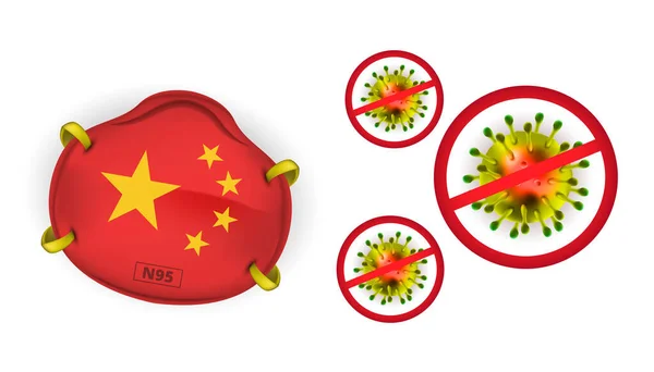 N95 Face Mask Protection China Flag Safety Novel Coronavirus 2019 — Stock Vector