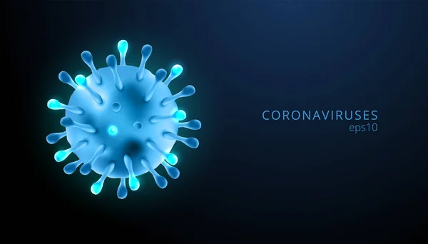 Coronavírus Vetor Realista Fundo Azul Escuro Célula Vírus Corona Doença — Vetor de Stock