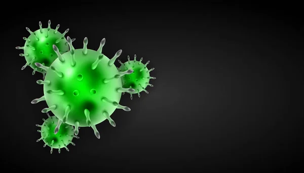 Coronavirus Vector Realista Fondo Negro Con Espacio Copia Blanco Células — Archivo Imágenes Vectoriales