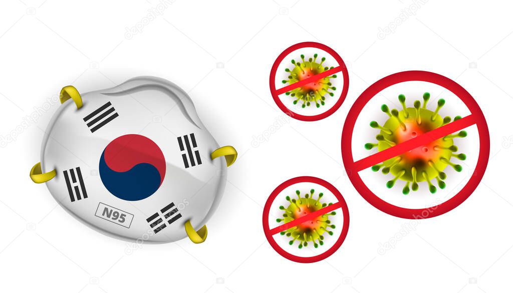n95 face mask protection with south korea flag safety for novel Coronavirus 2019-nCov. wuhan corona virus disease coronavirus quarantine concept. Perfect for banner, background. Vector illustration